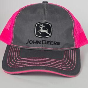 John Deere Hot Neon Pink Grey Snapback Adjustable Baseball Trucker Hat Cap  NWOT